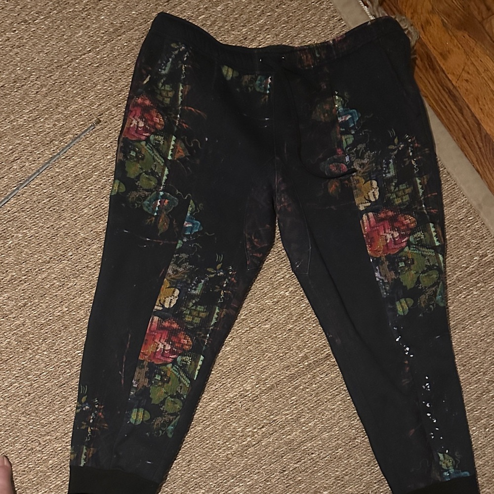 Gary Graham GARYGRAHAM422 PatchPants Blue Floral Fleece joggers. Rare XXL